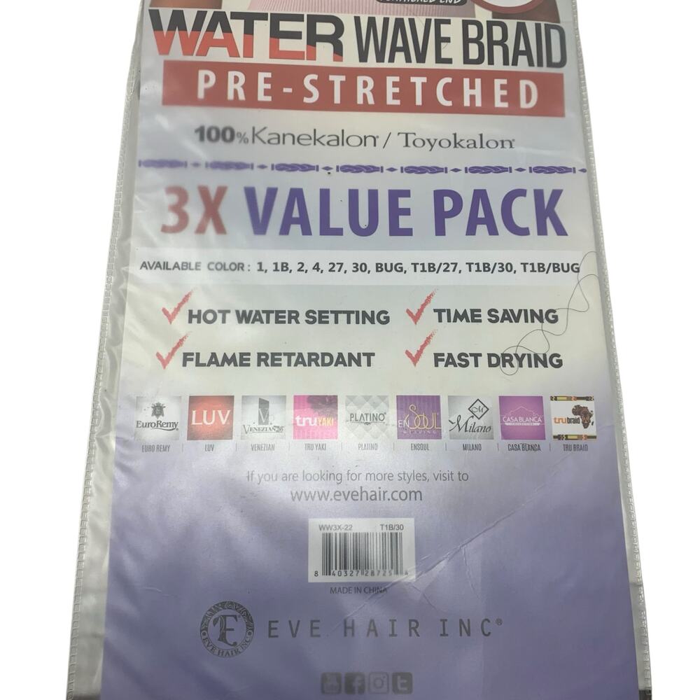 Eve Hair Inc (3 Pack) 22'' Pre-Stretched Water Wave Braid Color T1B/30 - Picture 6 of 6
